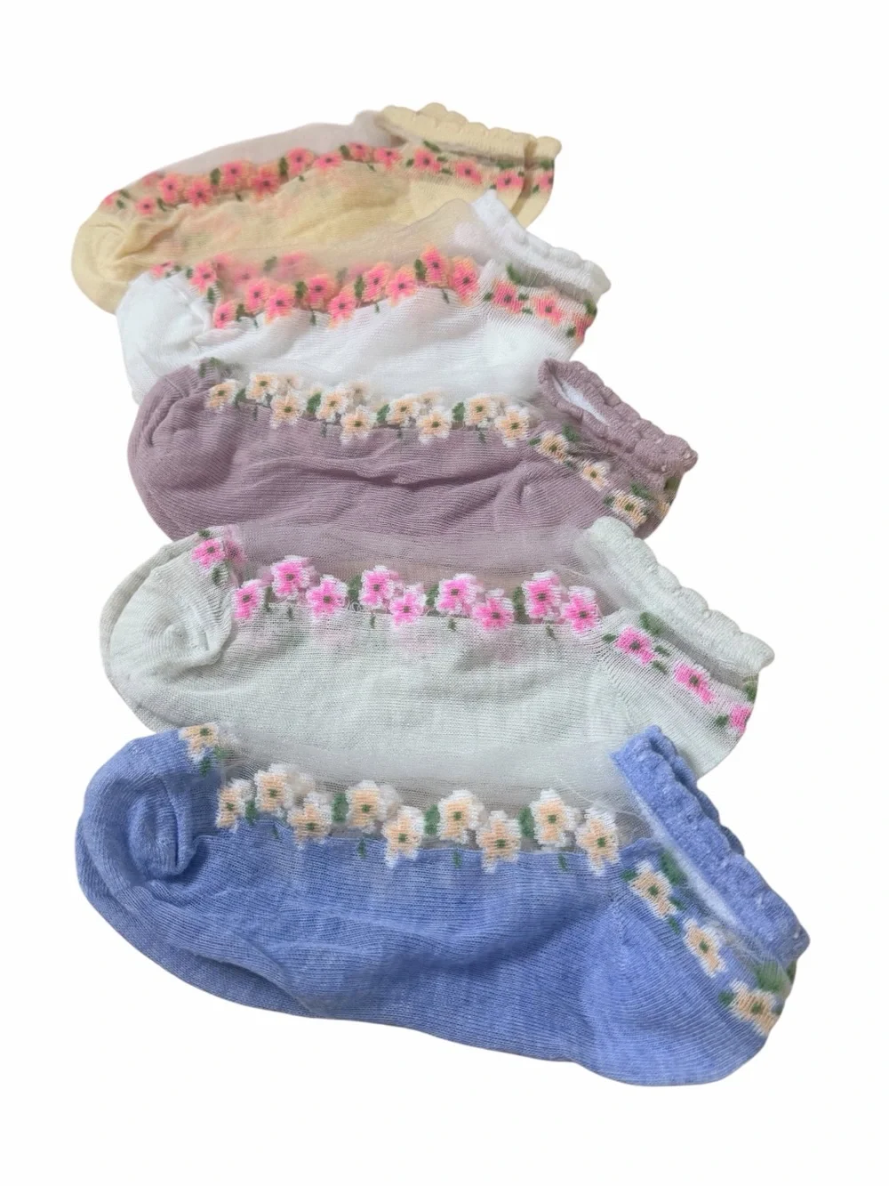 VINTAGE SHEER NEW FLORAL SOCKS Sizes 6-9 .